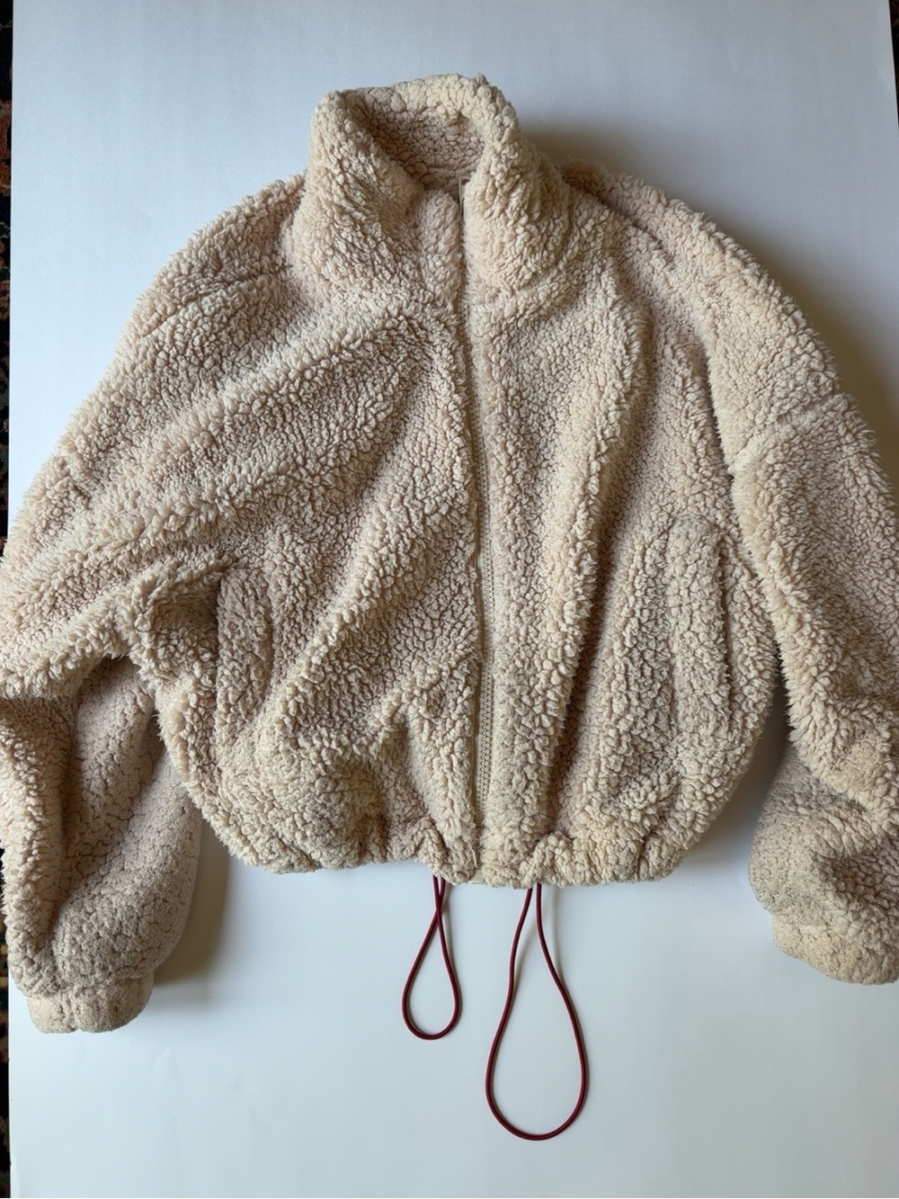 Urban Outfitters Cream Sherpa Teddy Fleece Cropped Zip Jacket Small